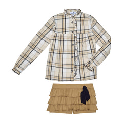 Conj. Blusa Olanes Niña Contraste Picueta Y Falda Olanes Gabardina
