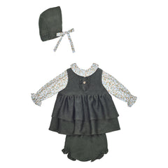Jesusito Doble Olan Verde Olivo Aletilla De Olanes Con Culott Y Blusa Flores