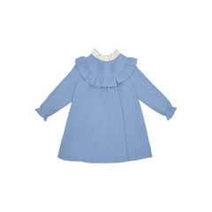 Vestido Alforzas En Peto Con Cuello Olan En Contraste