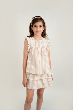 Conj. Blusa Niña Alforzas En Peto Y Falda Niña Pretina Enresortada