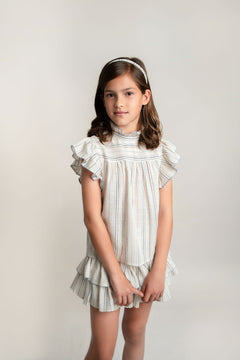 Conj. Blusa Niña Y Falda Short Olanes En Talle Picueta Contraste