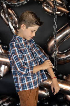 Camisa Niño Cuadros Azul Y Teja