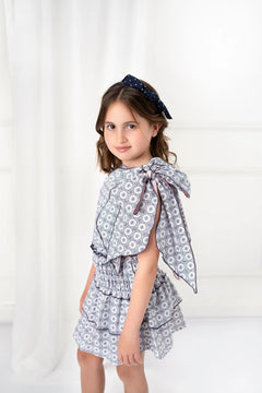 Conj. Falda Olanes Y Blusa Dos Moños Eyelet Azul