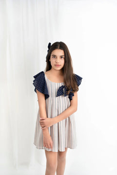 Vestido Multirayas Niña Con Olanes Y Moño En Plumetti
