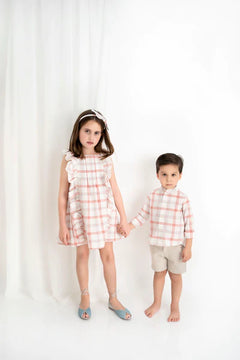 Vestido Niña Cuadros Peach Y Menta