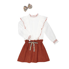 Vestido Combinación Camisa Plumetti Con Falda Teja