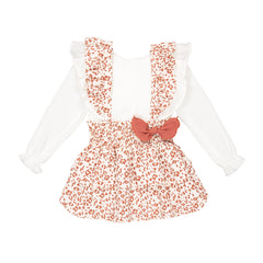 Conj. Blusa Peto Olán Doble Gasa Nata Con Falda Dos Olanes Y Tirantes Animal Nata Y Teja