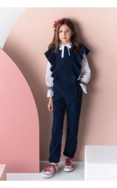 Conj. Blusa Plumeti Manga Detalle & Jumper Pantalón Pana