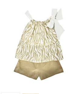 Conj. Zebra Crudo Y Beige Short Y Blusa Halter Con Moño