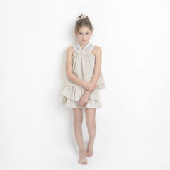 Conj. Falda Globo Con Olán Y Blusa Tirantes Bolillo