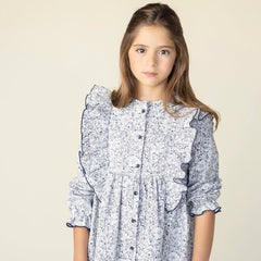 Vestido Niña Botones Al Frente Gris Marino Y Cielo