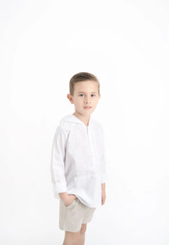 Conj. Camisa Blanca Capucha Con Bermuda Gabardina Arena