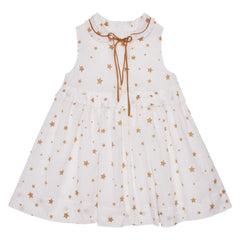 Vestido Niña Estrellas Con Cuello De Olán Tableado