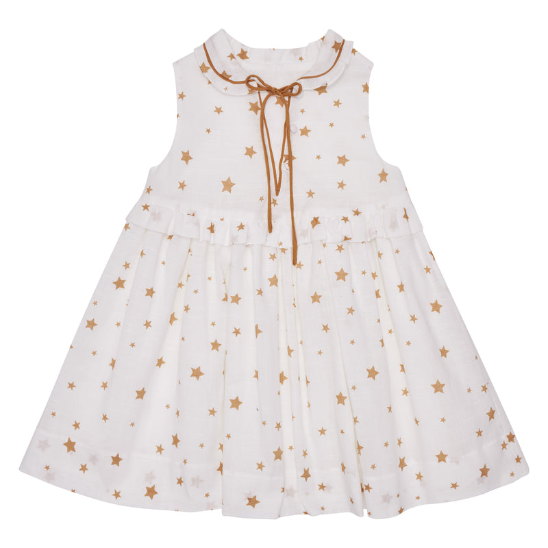 VESTIDO NIÑA ESTRELLAS CON CUELLO DE OLAN TABLEADO