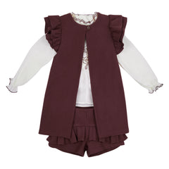 Conj. Blusa Hueso Picueta Con Falda Tablones Y Chaleco De Lana