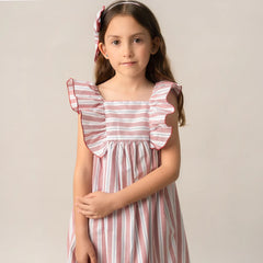 Vestido Rayas Olanes Escote Niña Cruzado Espalda