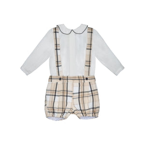 Conj. Camisa Algodón Suave Con Cuello Piceta Y Short Cuadros Tirantes