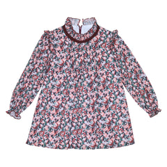 Vestido Niña Flores Con Alforzas En Frente