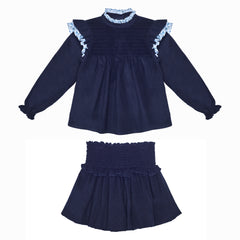 Conj. Blusa Niña Panilla Marino Alforzas Y Falda Globo Resorte