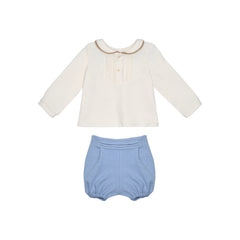Conj. Camisa Off White Contraste Y Short Plumbago Con Alforza