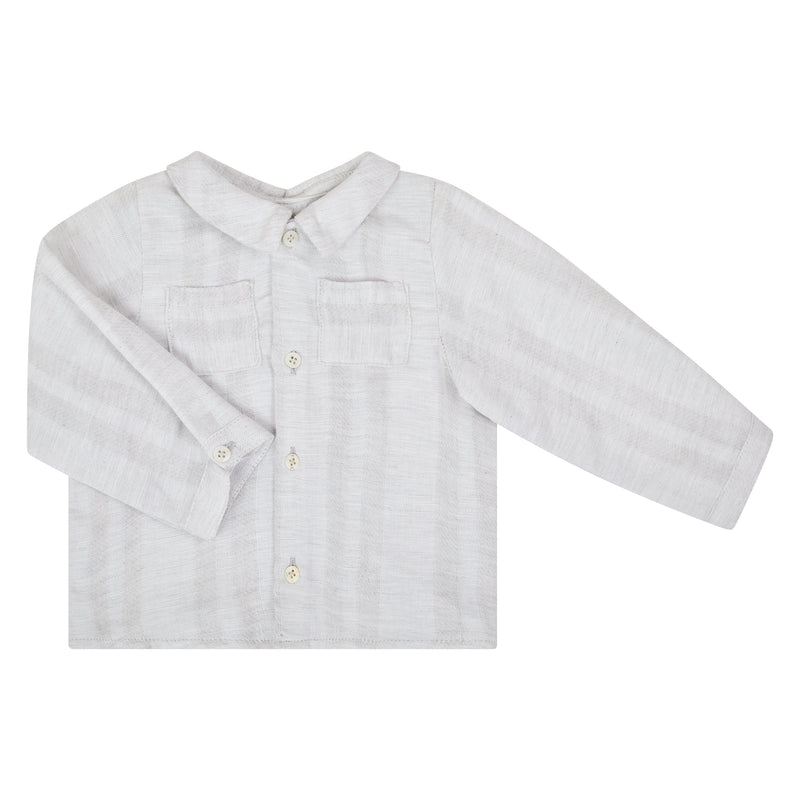 Camisa Gris Bolsillos En Delantero Cuello Peter Pan