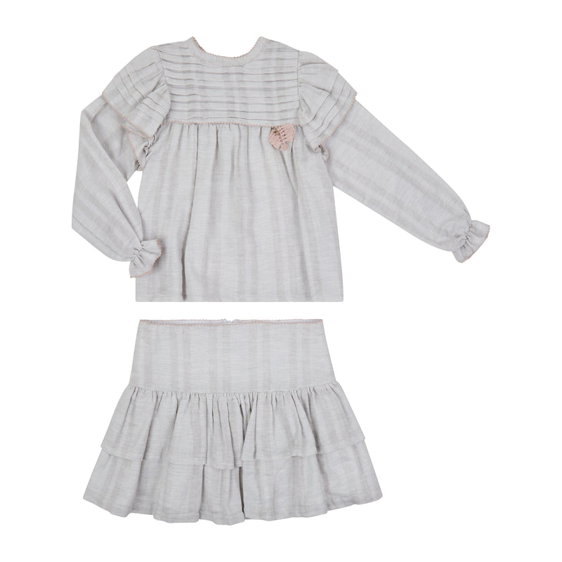 Conj. Blusa Alforzas En Olanes De Sisa Y Picueta Con Falda Olanes Picueta