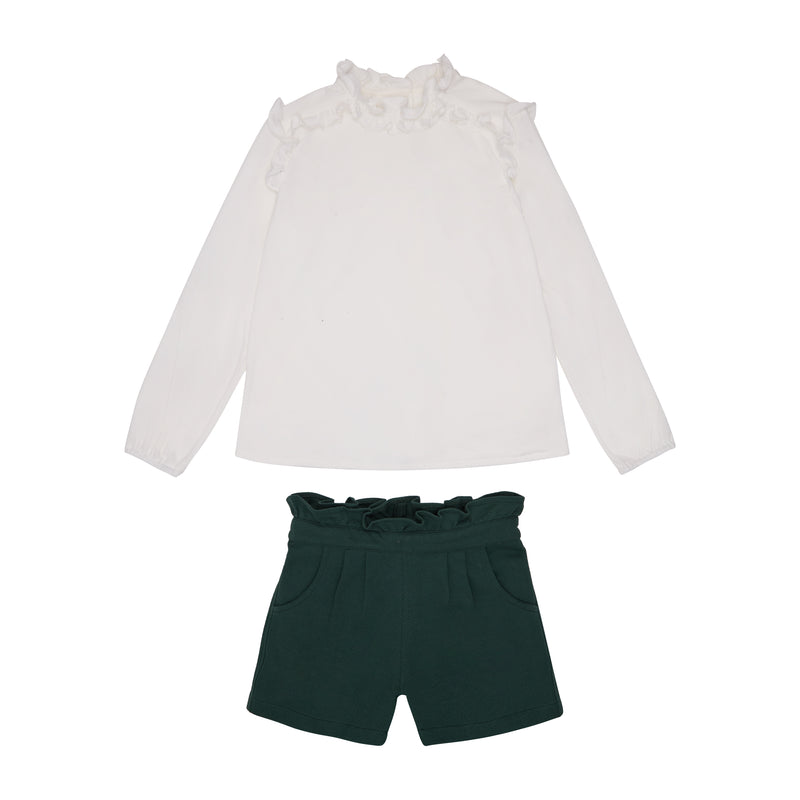 Conj. Blusa Brush Off White/Sudadera Felpa Manda Ranglan Y Short Felpa Bolsillos