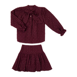 Conj. Blusa Corbata y Falda Globo Tela Brocado