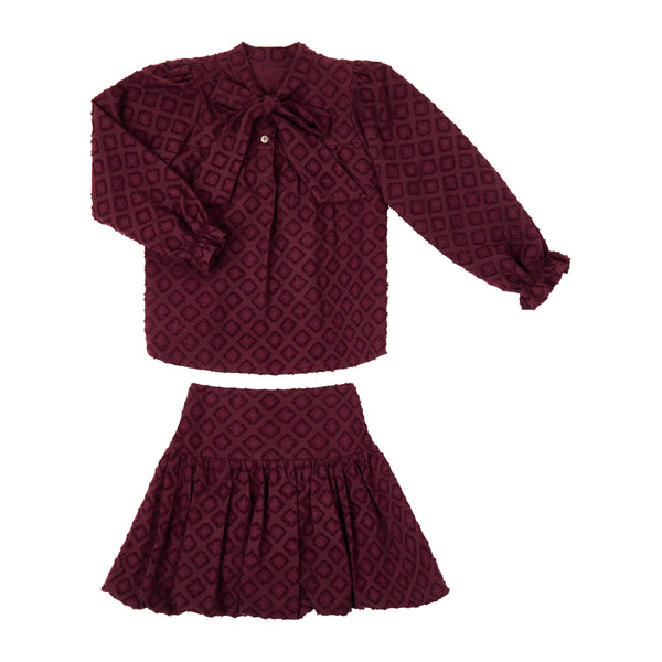 Conj. Blusa Corbata y Falda Globo Tela Brocado