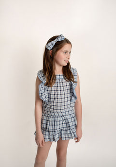 Conj. Blusa Cuadros Olán Combinado Con Plumetti Y Short Cuadros Olanes