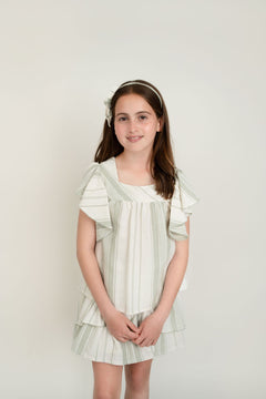 Conj. Blusa Niña Con Olanes Rayas Picueta Y Falda Olanes Picueta Contraste En Filo