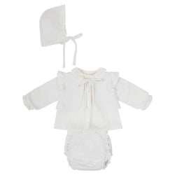 Conj. Blusa Plumetti Lurex Olan Con Culott Off White Silver Con Olan Y Sweater Tejido De Punto