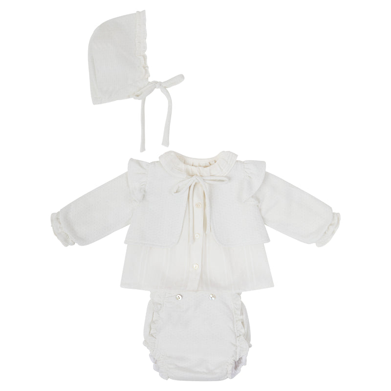 Conj. Blusa Plumetti Lurex Olan Con Culott Off White Silver Con Olan Y Sweater Tejido De Punto