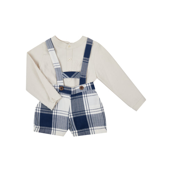 Conj. Camisa Arena Cuello Mao Aletilla En Pecho Con Short Bebo Cuadros Tirantes
