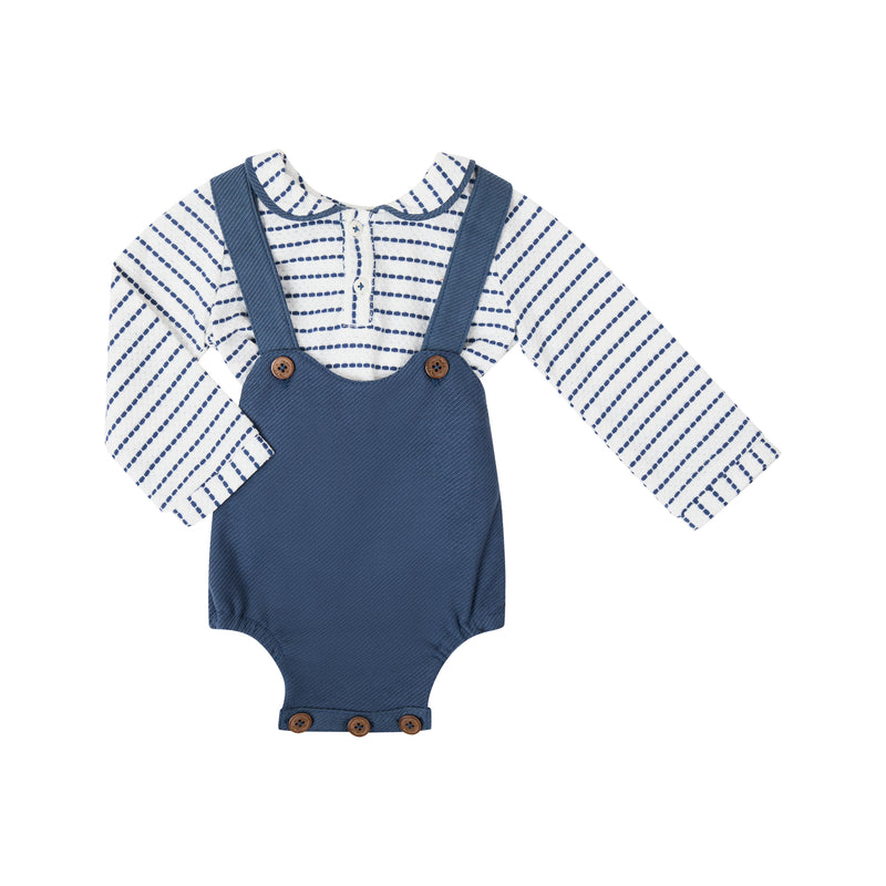 Conj. Camisa Bebe Rayas Tejido De Punto Con Short Bebo Azul Petroleo Con Tirantes