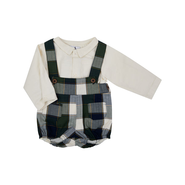 Conj. Camisa Con Cuello/Bolsillo Con Short Cuadros/Tirantes
