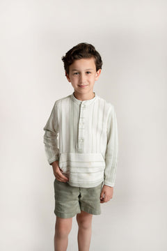 Conj. Camisa Rayas Verdes Con Capucha Y Bermuda Verde Seco