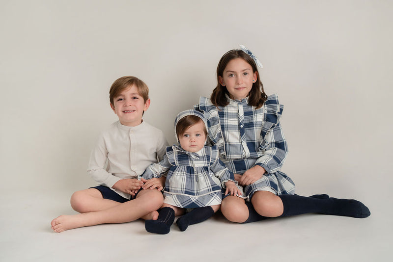 Conj. Blusa Niña Cuadros Con Olanes Y Alzones Y Falda Nila Cuadros Olanes