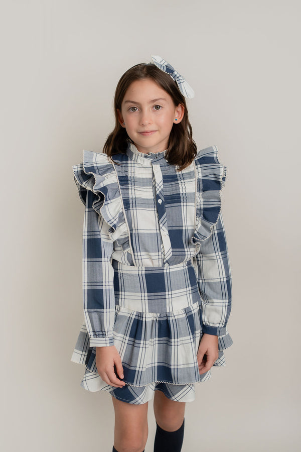 Conj. Blusa Niña Cuadros Con Olanes Y Alzones Y Falda Nila Cuadros Olanes