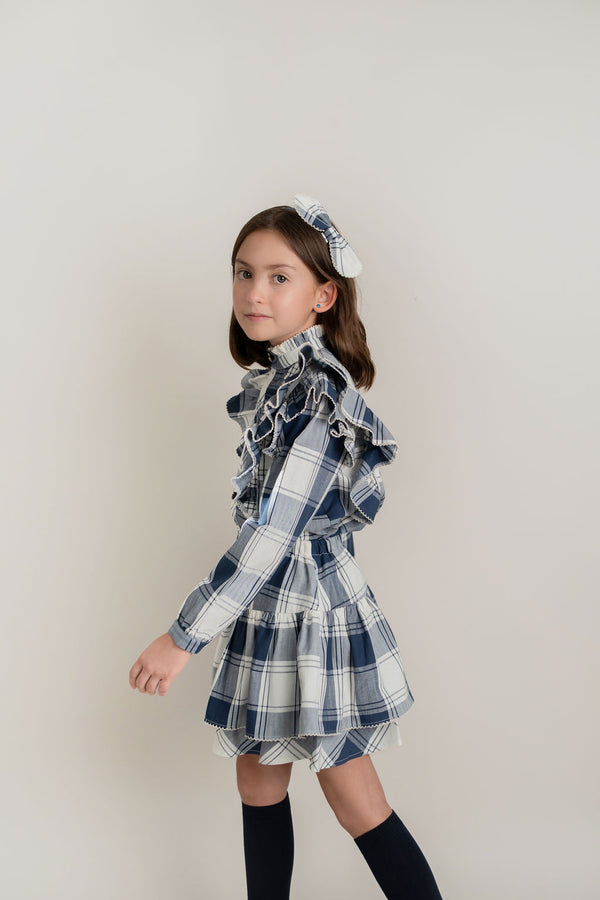 Conj. Blusa Niña Cuadros Con Olanes Y Alzones Y Falda Nila Cuadros Olanes