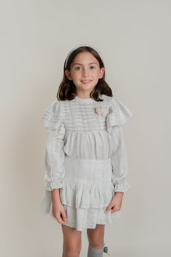 Conj. Blusa Alforzas En Olanes De Sisa Y Picueta Con Falda Olanes Picueta