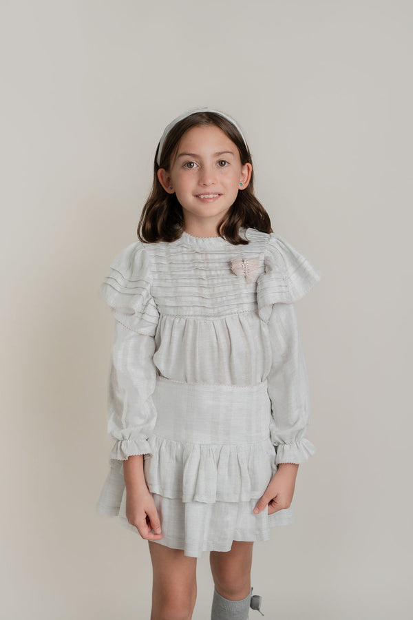 Conj. Blusa Alforzas En Olanes De Sisa Y Picueta Con Falda Olanes Picueta