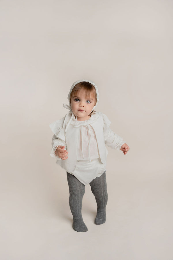Conj. Blusa Plumetti Lurex Olan Con Culott Off White Silver Con Olan Y Sweater Tejido De Punto