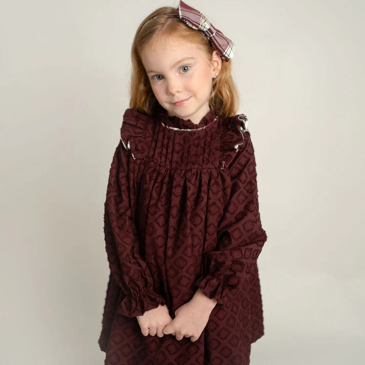 Vestido Niña Alforzas Tela Brocado