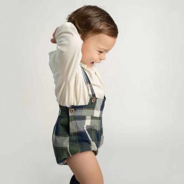 Conj. Camisa Con Cuello/Bolsillo Con Short Cuadros/Tirantes