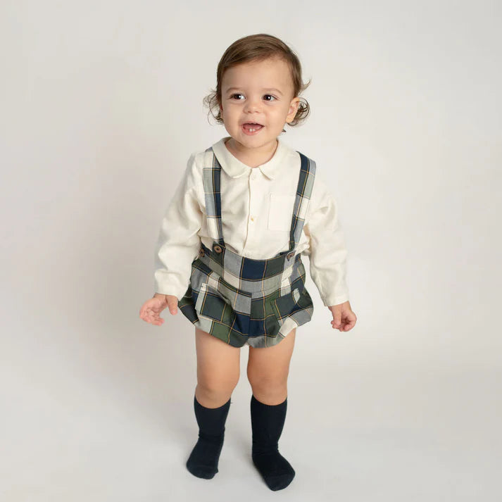 Conj. Camisa Con Cuello/Bolsillo Con Short Cuadros/Tirantes