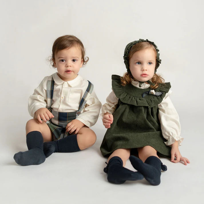 Conj. Camisa Con Cuello/Bolsillo Con Short Cuadros/Tirantes