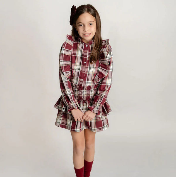 Conj. Blusa Cuadros Olanes En Talle Y Falda Cuadros Cintura Elastica