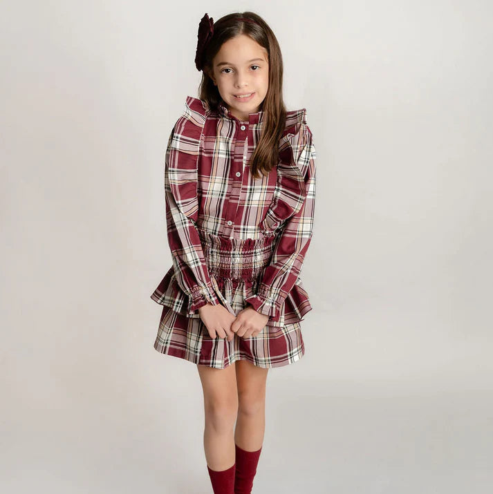 Conj. Blusa Cuadros Olanes En Talle Y Falda Cuadros Cintura Elastica