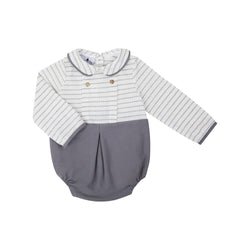 Enterizo De Bebe Combinacion Rayas Gris Liso Manga Larga